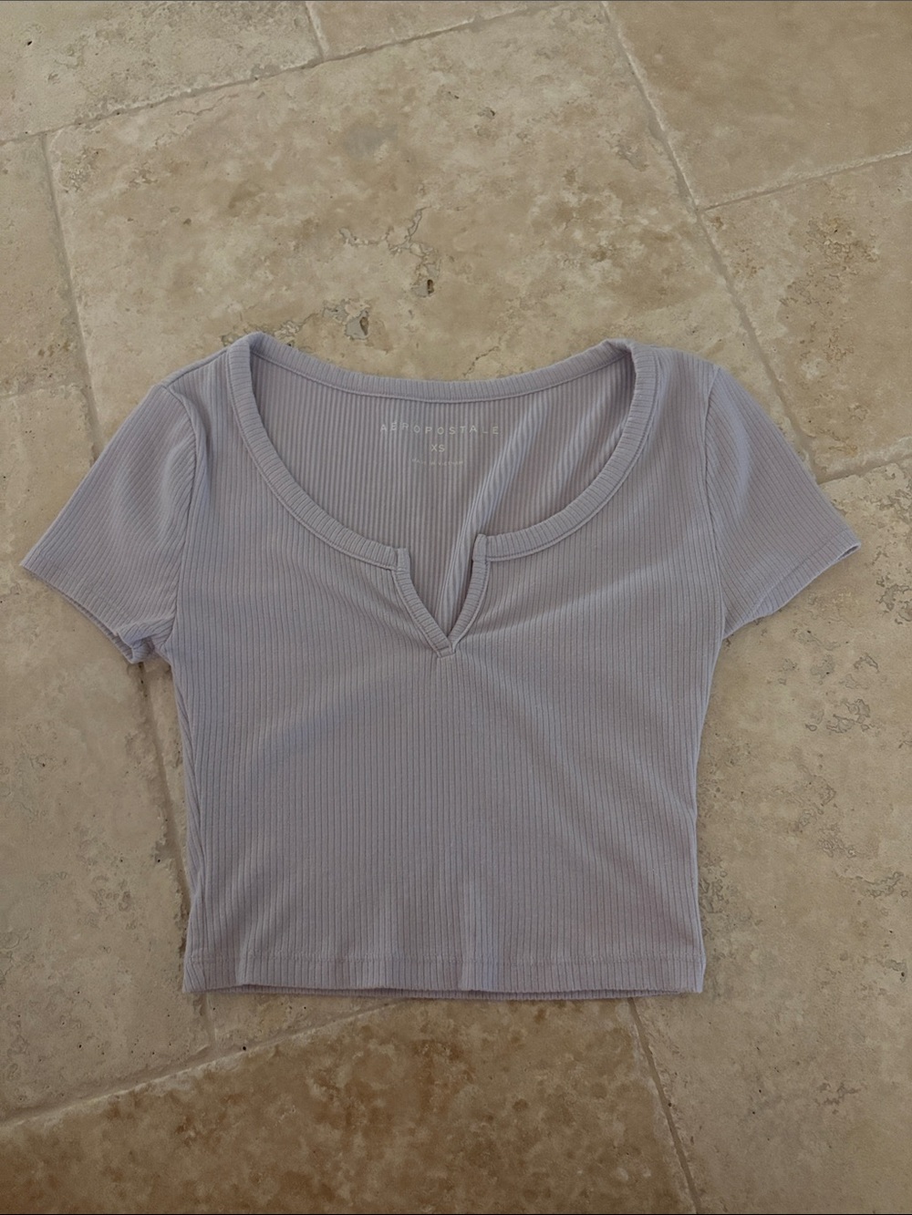 Aeropostale Ribbed Notch-Neck Crop Top - Light Lavender